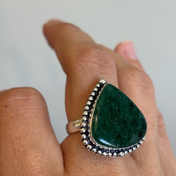 Natural Green Jade 925 Sterling Silver Ring size 6 Adjustable Jewelry - Picture 7 of 9